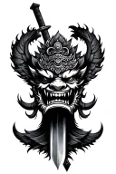 barong ragdah with sword tattoo design idea