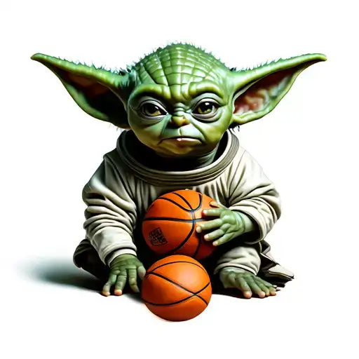baby yoda astranaut basketball tattoo design idea