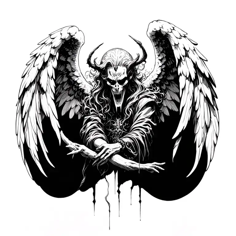 angel converting to evil, highly detailed tattoo design idea
