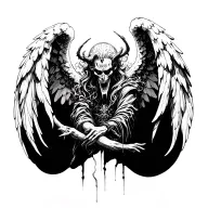 angel converting to evil, highly detailed tattoo design idea