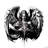 angel converting to evil, highly detailed tattoo design idea