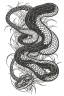 Snake on long grass from above. black and white drawing tattoo design idea