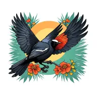 traditional style redwing blackbird flying tattoo design idea