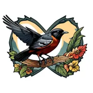 traditional style redwing blackbird flying tattoo design idea