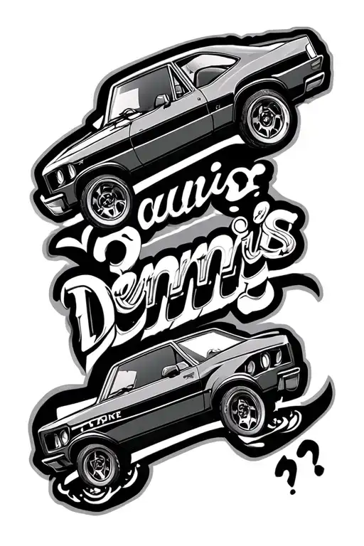 "Dennis " Chevy camaro outline filled tattoo design idea