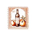 fine line square postage stamp with peach and wine bottle cork inside tattoo design idea