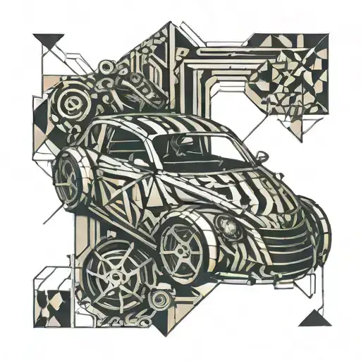 car parts integrated tattoo design idea