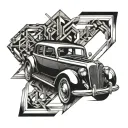 car parts integrated tattoo design idea