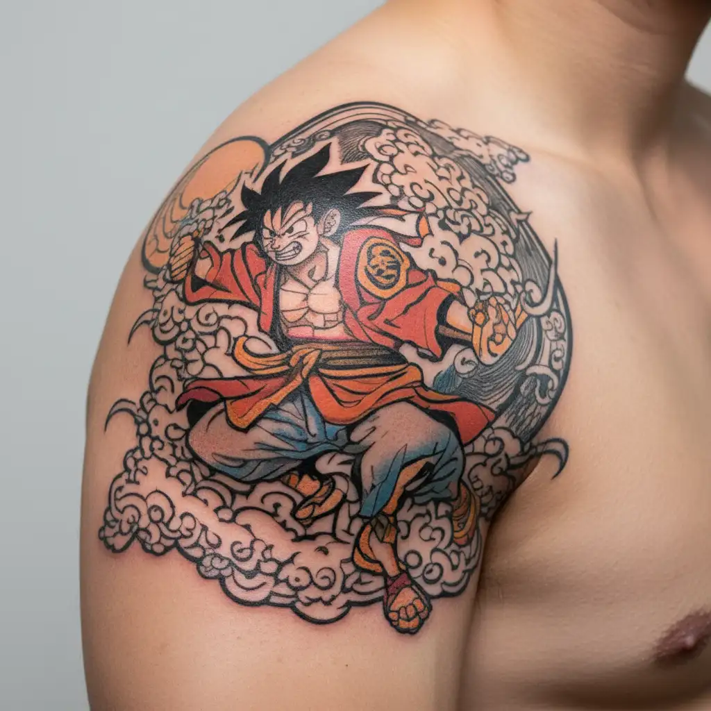 gear 5 Luffy the moon clouds lightning sun wu kong tattoo design idea