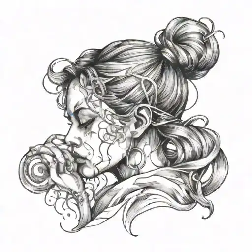 girl snorting soul leaving the body tattoo design idea