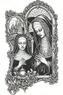 good nun looking at evil nun through a mirror reflection tattoo design idea