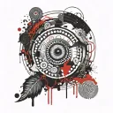 a distorted concentric circle with an eye in the middle tattoo design idea