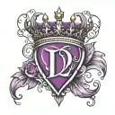 Letter D with crown purple heart tattoo design idea