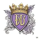 Letter D with crown purple heart tattoo design idea