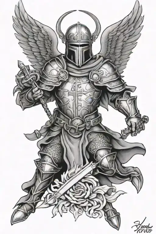crusader man angel tattoo design idea