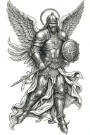 crusader man angel tattoo design idea