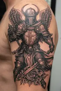 crusader man angel tattoo design idea