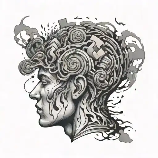 overthinking concept exploded head tattoo design idea