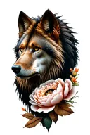 wolf, lion, phoenix, peony tattoo design idea