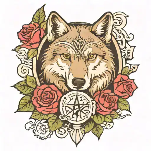 wolf, roses, viking , om, family, 2002 faith hourglass combined tattoo design idea