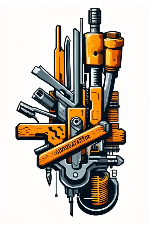 An abstract design combining elements of carpentry tools and computer components tattoo design idea
