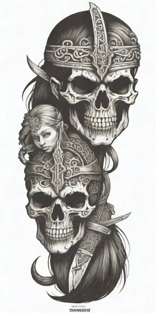 viking girl bloody sword wrapped tattoo design idea