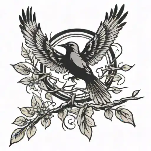 posion tree and mocking jay bird tattoo design idea