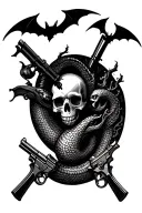 skulls with guns castles sunset bats serpent tattoo design idea