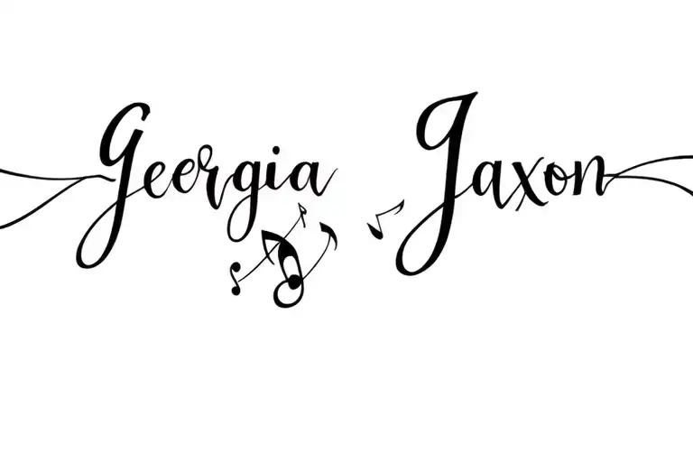 script with names Georgia Jade and Jaxon with musical notes  tattoo design idea