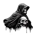 skull grim reaper with hood looking over shoulder tattoo design idea
