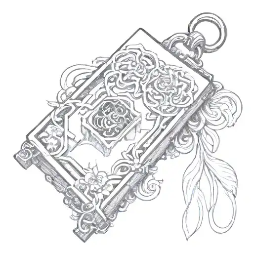 the side face of a pagoda perspective exiting the single omamori japanese blank empty paper charm tattoo design idea