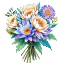 water lily daisy aster peony bouquet wrapped tattoo design idea