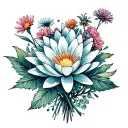 water lily daisy aster peony bouquet wrapped tattoo design idea
