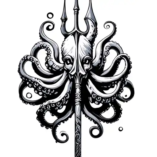 Poseidon with Black Art trident with forearm octopus tattoo design idea