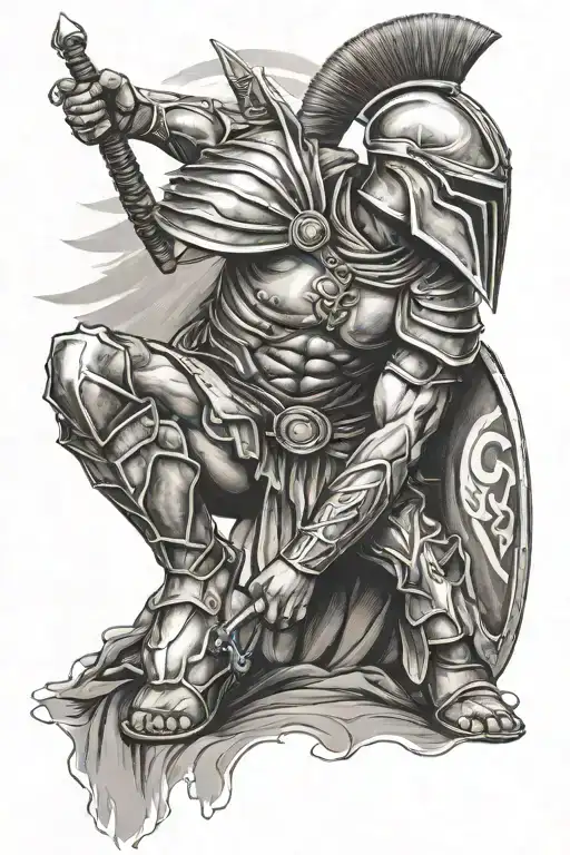 spartan warrior kneeling tattoo design idea