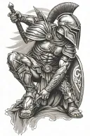 spartan warrior kneeling tattoo design idea