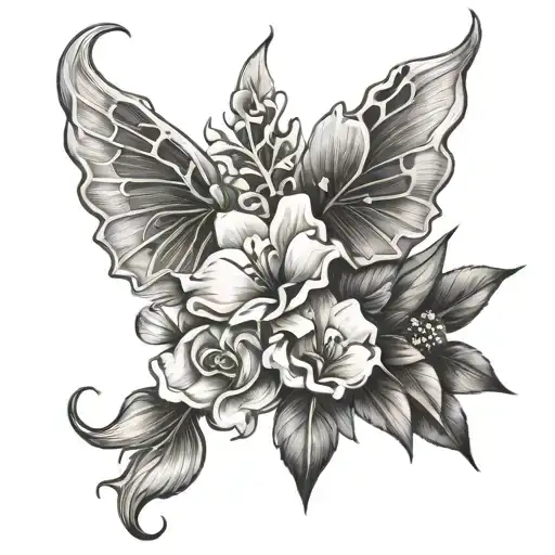 Vertebra with flowers that represent March, January, June, and November down the center tattoo design idea