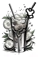 key, money and drinks tattoo design idea