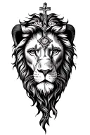 lion with cross in eye representing jesus christ tattoo design idea