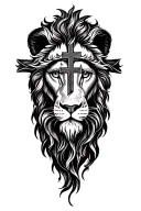 lion with cross in eye representing jesus christ tattoo design idea