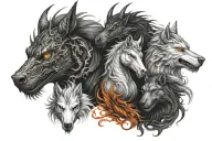1Dragon,1 unicorn,1 phoenix and wolf. tattoo design idea