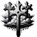 3 staggered crosses with clouds at the bottom part tattoo design idea