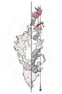 Minimalist vertical tattoo design running along the triceps, featuring symbolic representations of countries: Russia at  tattoo design idea