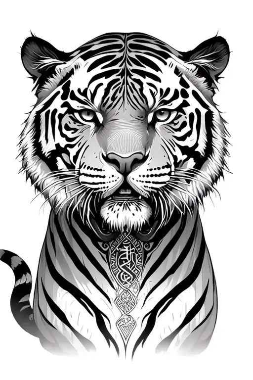 A tiger with magical elements like runes tattoo design idea