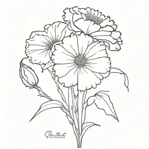 carnation flower, violet flower, daisy flower bouquet tattoo design idea