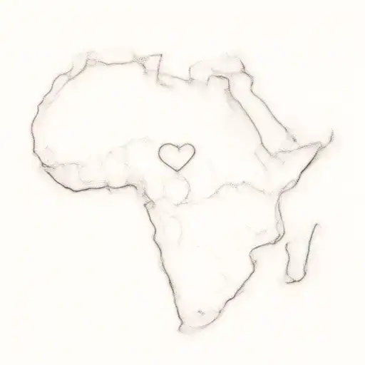 outline of Africa with small heart shape over Liberia tattoo design idea