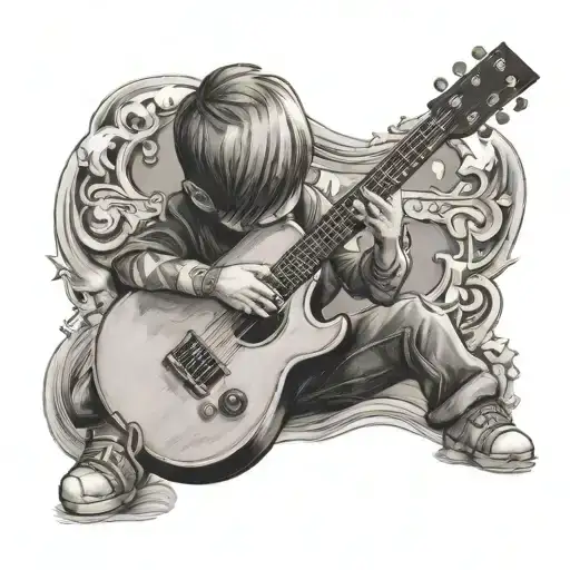 little boy playing guitar in the ghetto tattoo design idea