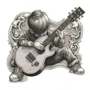 little boy playing guitar in the ghetto tattoo design idea