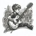 little boy playing guitar in the ghetto tattoo design idea