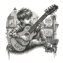 little boy playing guitar in the ghetto tattoo design idea